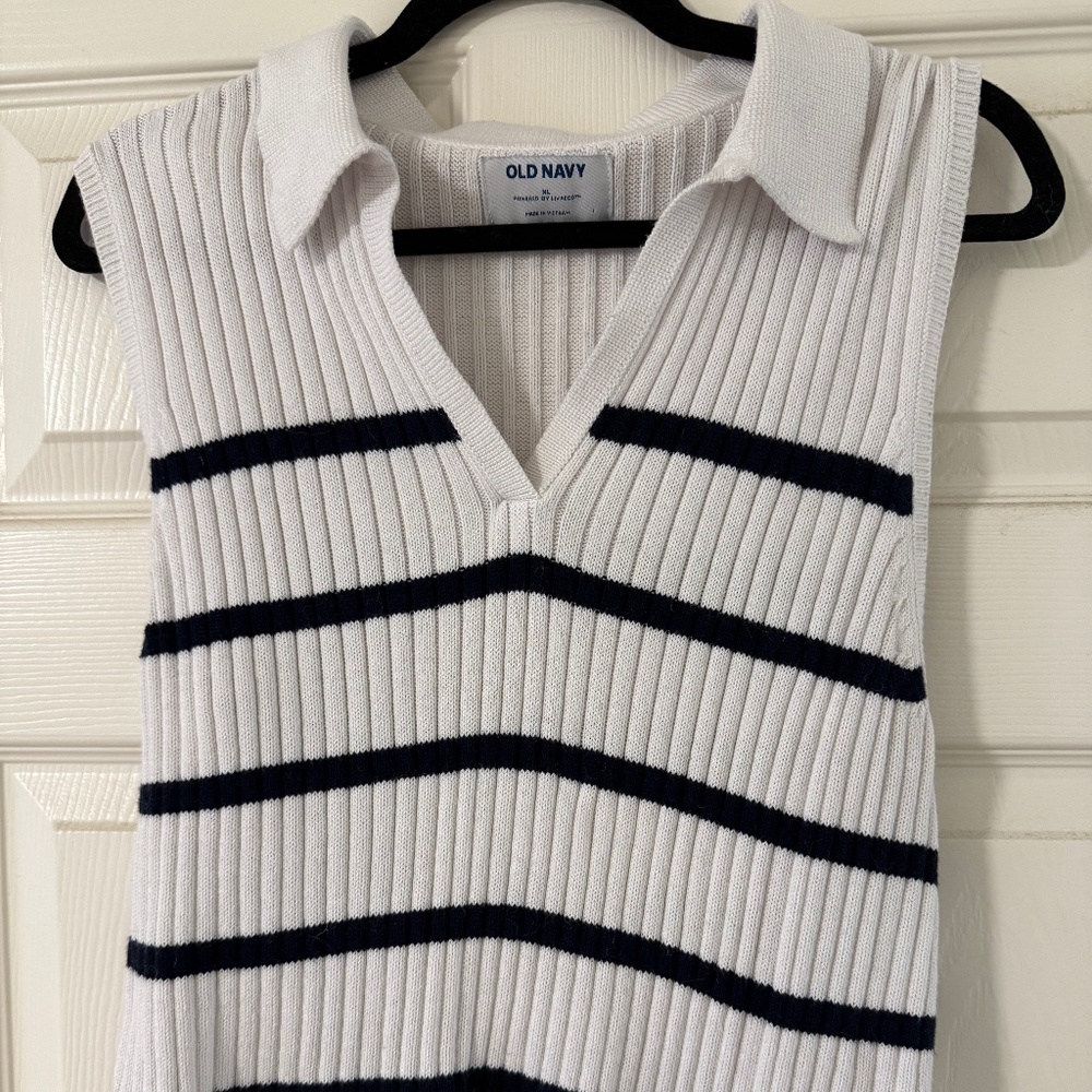 Nautical White and Navy Tennis Sweater